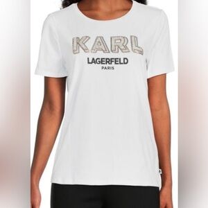 Karl Lagerfeld Paris women's embellished logo white t-shirt- women’s Small NWT